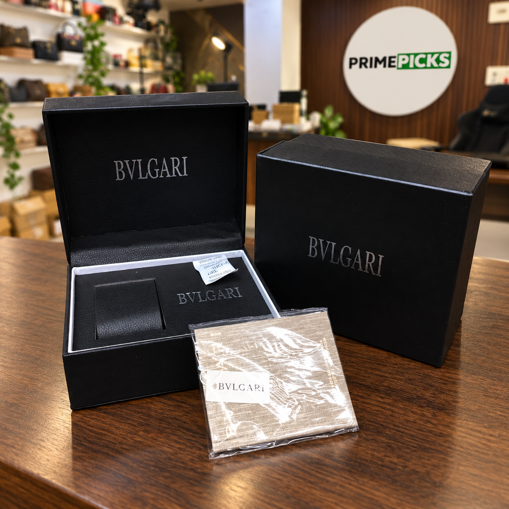 Matching Bvlgari OG box photographed in the PrimePicks office