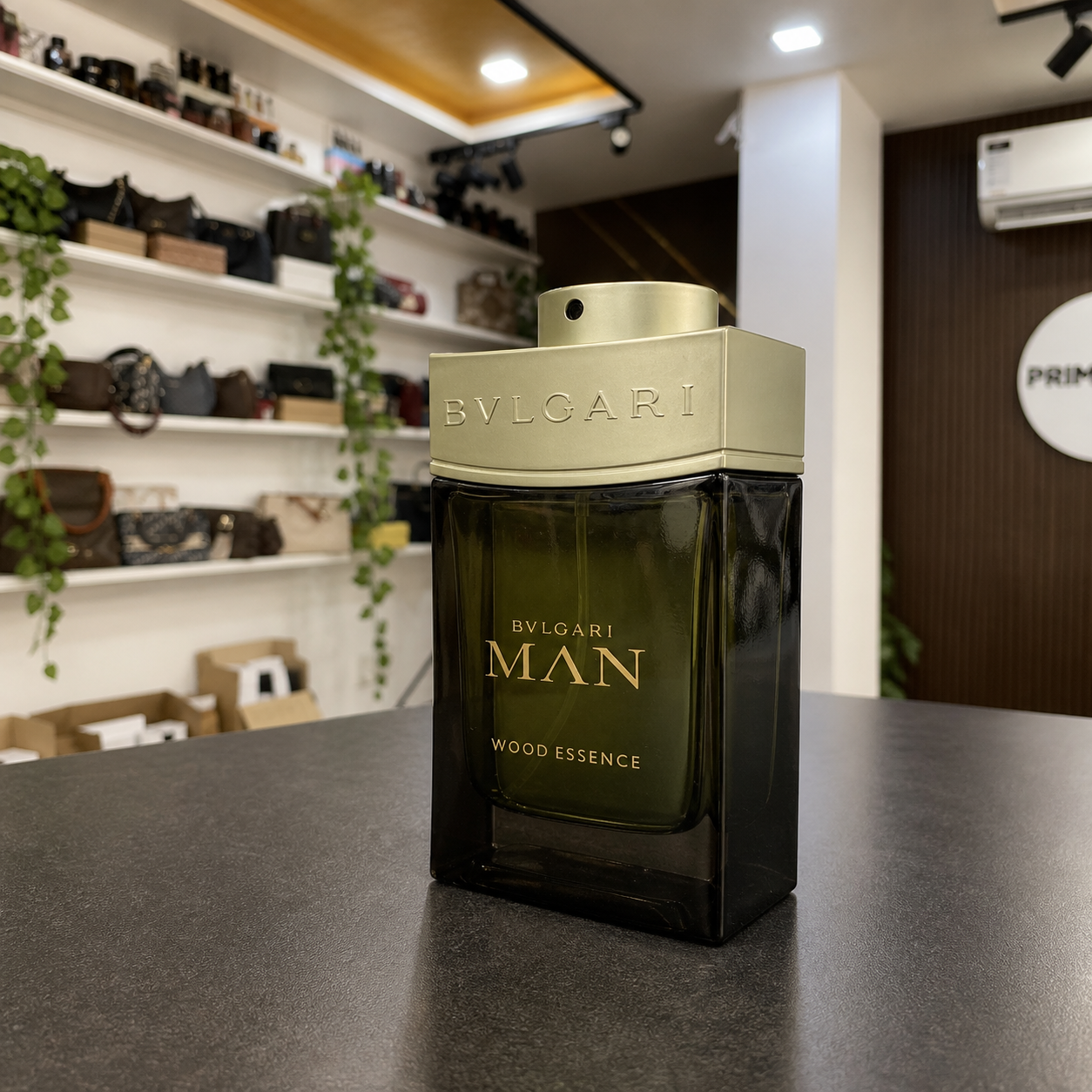 Bvlgari Man Wood Essence Eau de Parfum 100ml bottle inside the PrimePicks store