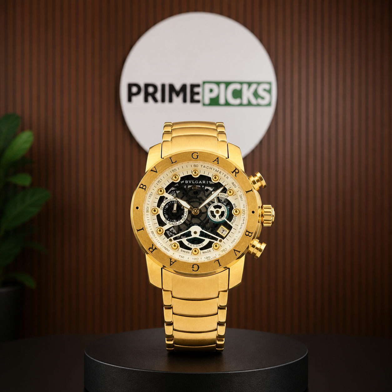 Bvlgari Nuclear Weapon gold skeleton chronograph with PRIMEPICKS logo