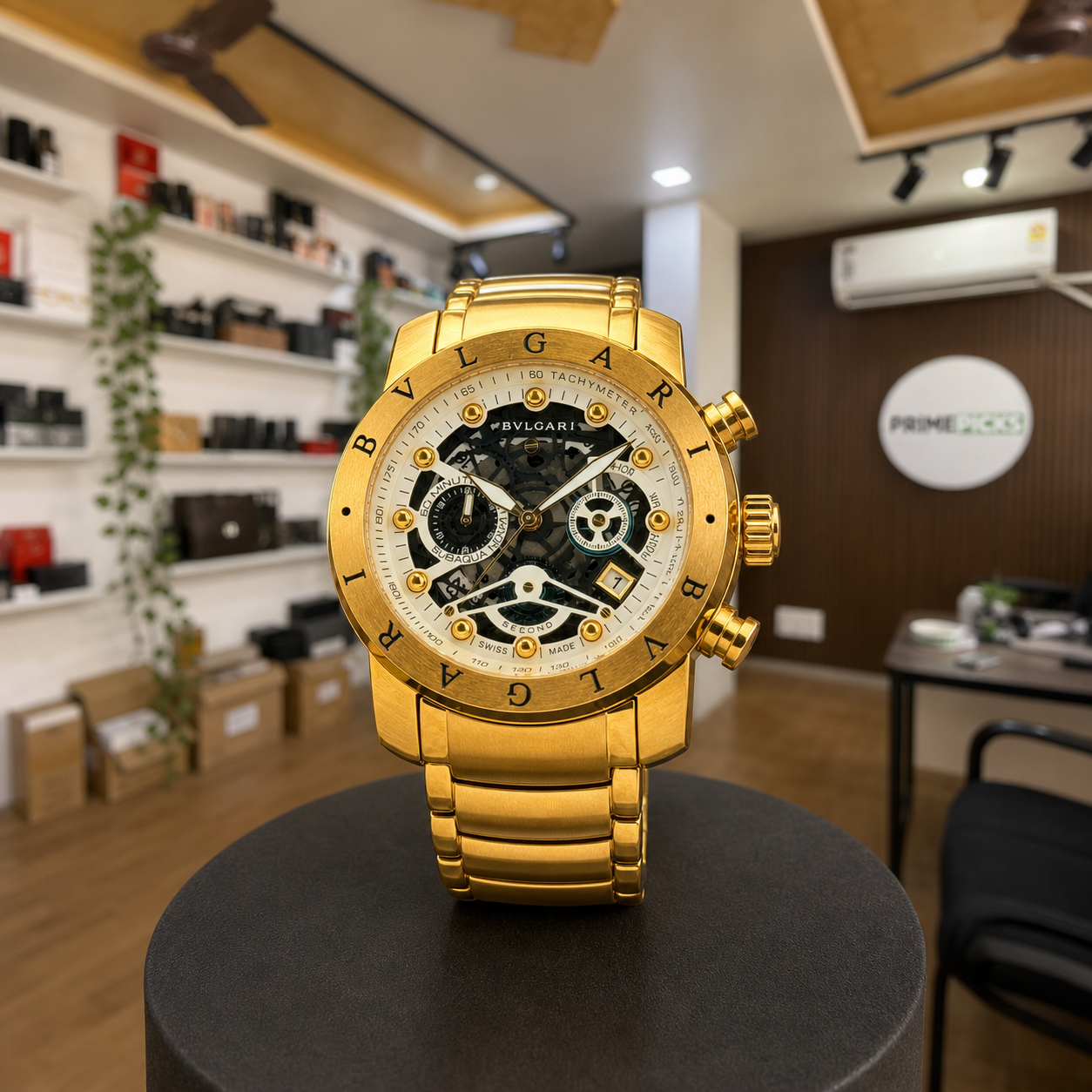 Bvlgari Nuclear Weapon gold skeleton watch in Primepicks boutique