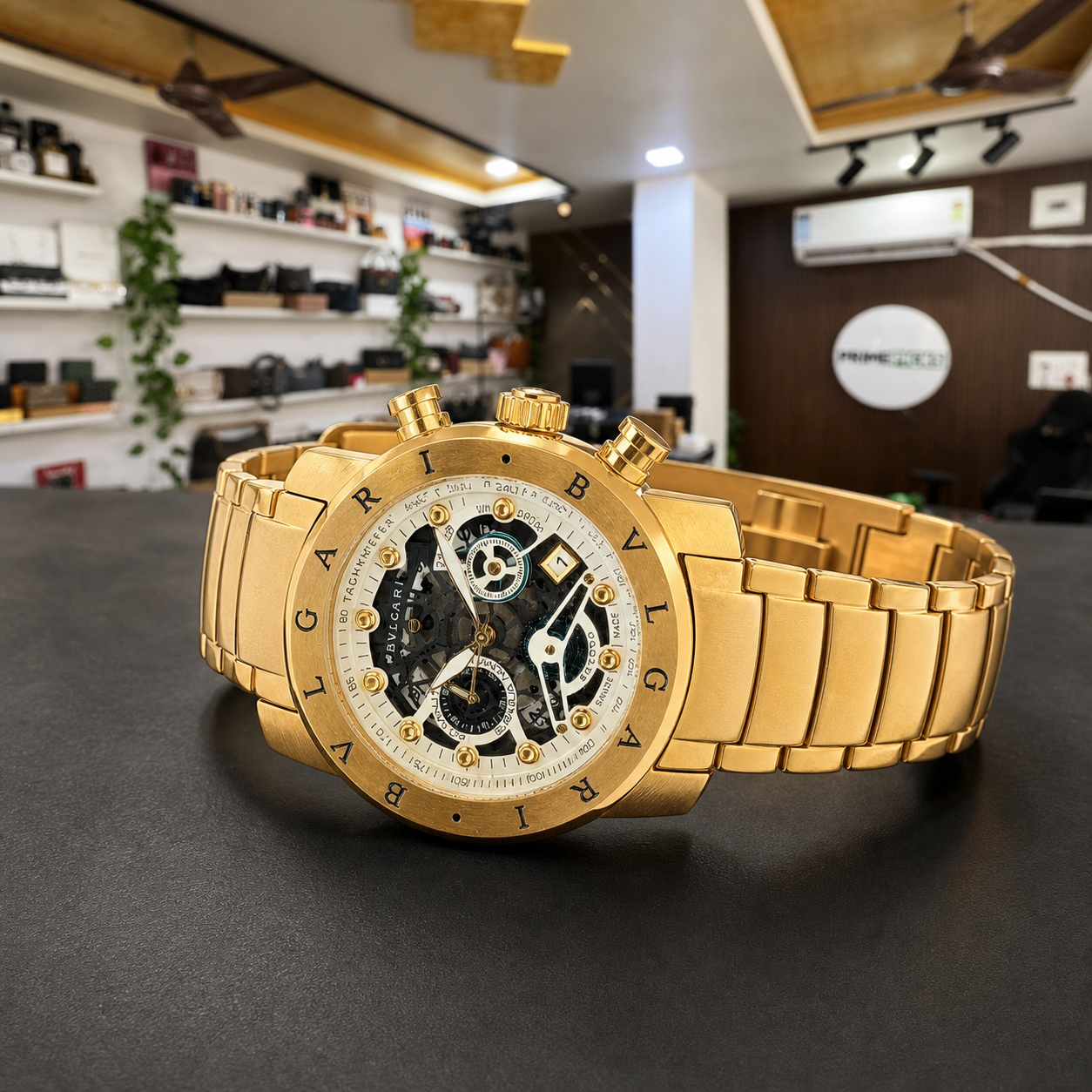Bvlgari Nuclear Weapon gold chronograph open bracelet profile