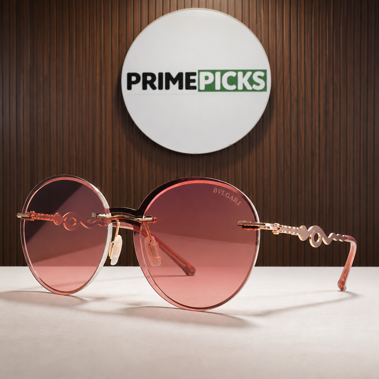 Bvlgari rose-gold round gradient sunglasses hero view at PrimePicks
