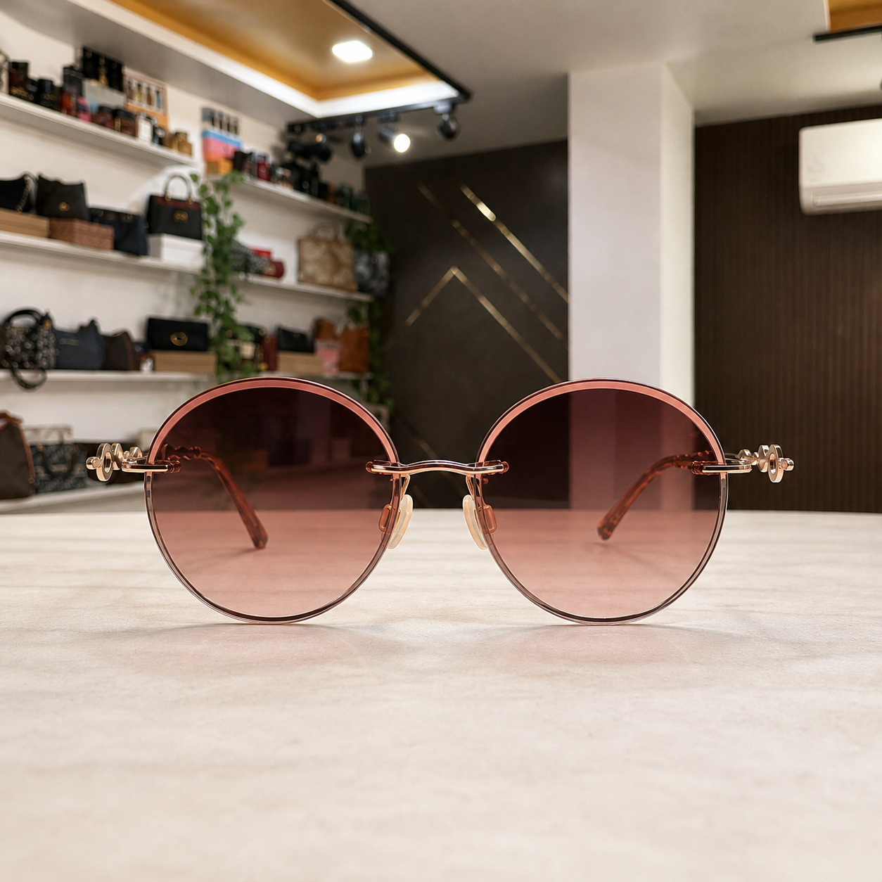 Bvlgari rose-gold round gradient sunglasses front view at PrimePicks
