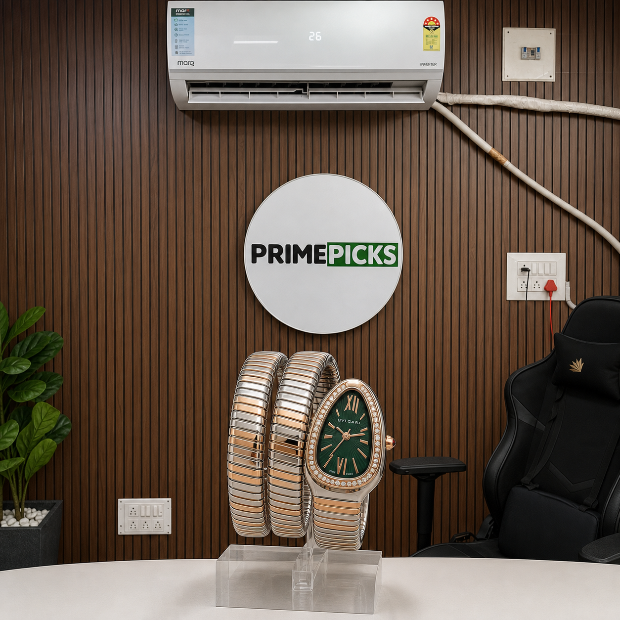 Bvlgari Serpenti Tubogas green dial watch with complete PRIMEPICKS office logo board