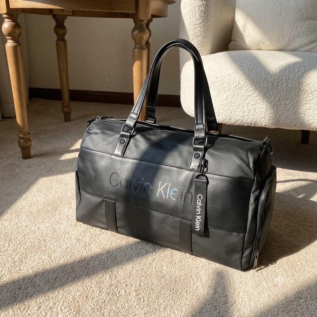 Calvin Klein black duffle bag lifestyle view