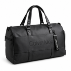 Calvin Klein black duffle bag on a clean white background