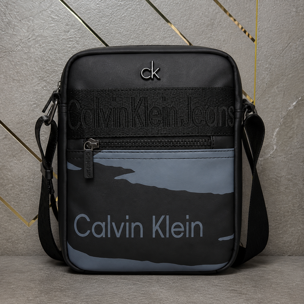 Calvin Klein Jeans messenger bag front zip and grey panel details