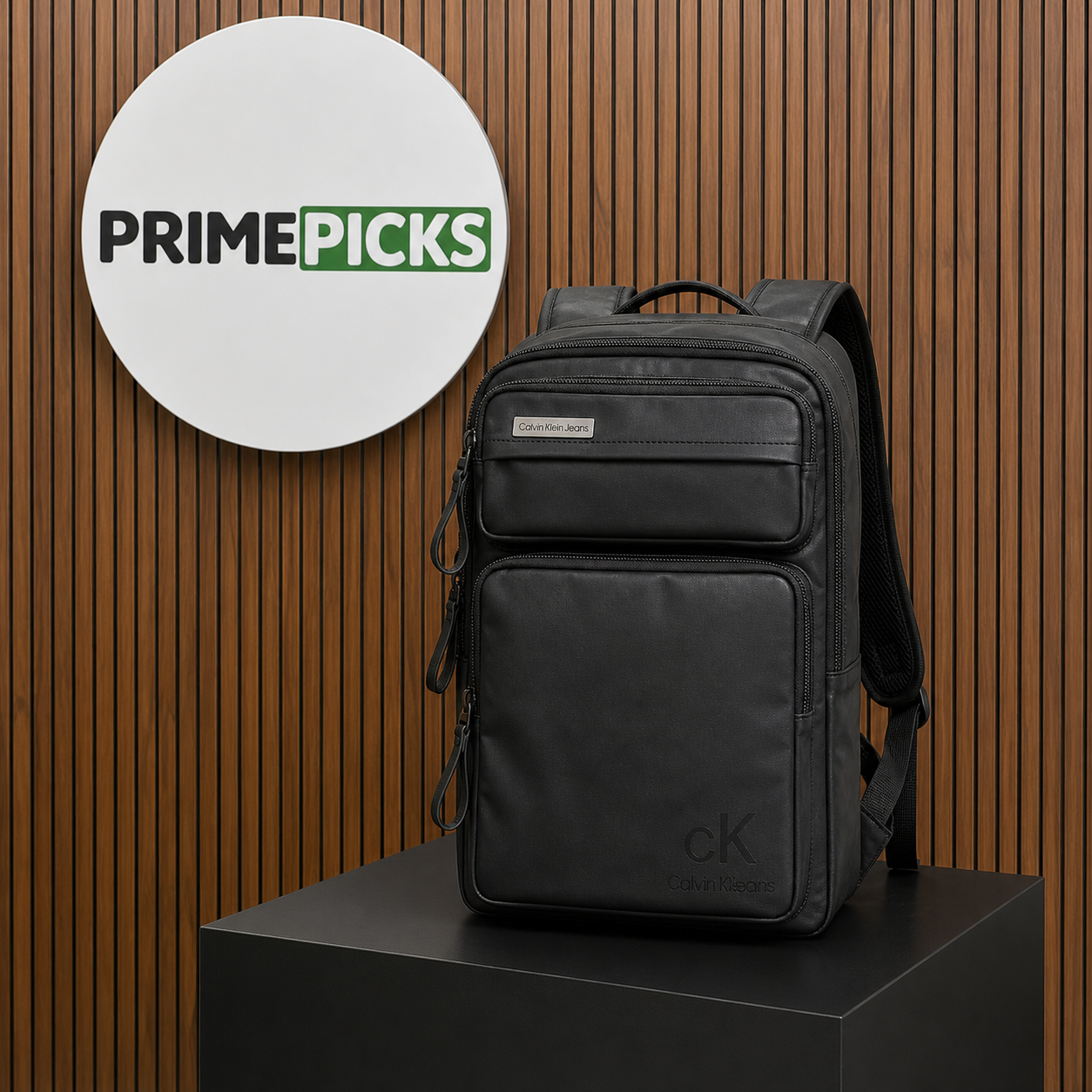 Calvin Klein Jeans black re-nylon backpack with PRIMEPICKS logo