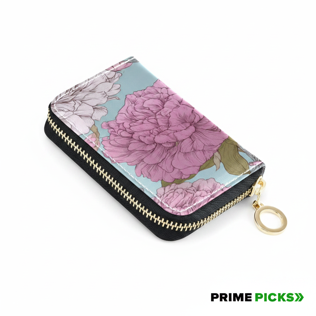 Primepicks PU Leather Zipper Card Case Wallet Credit Card Holder with 9 Card Slots
