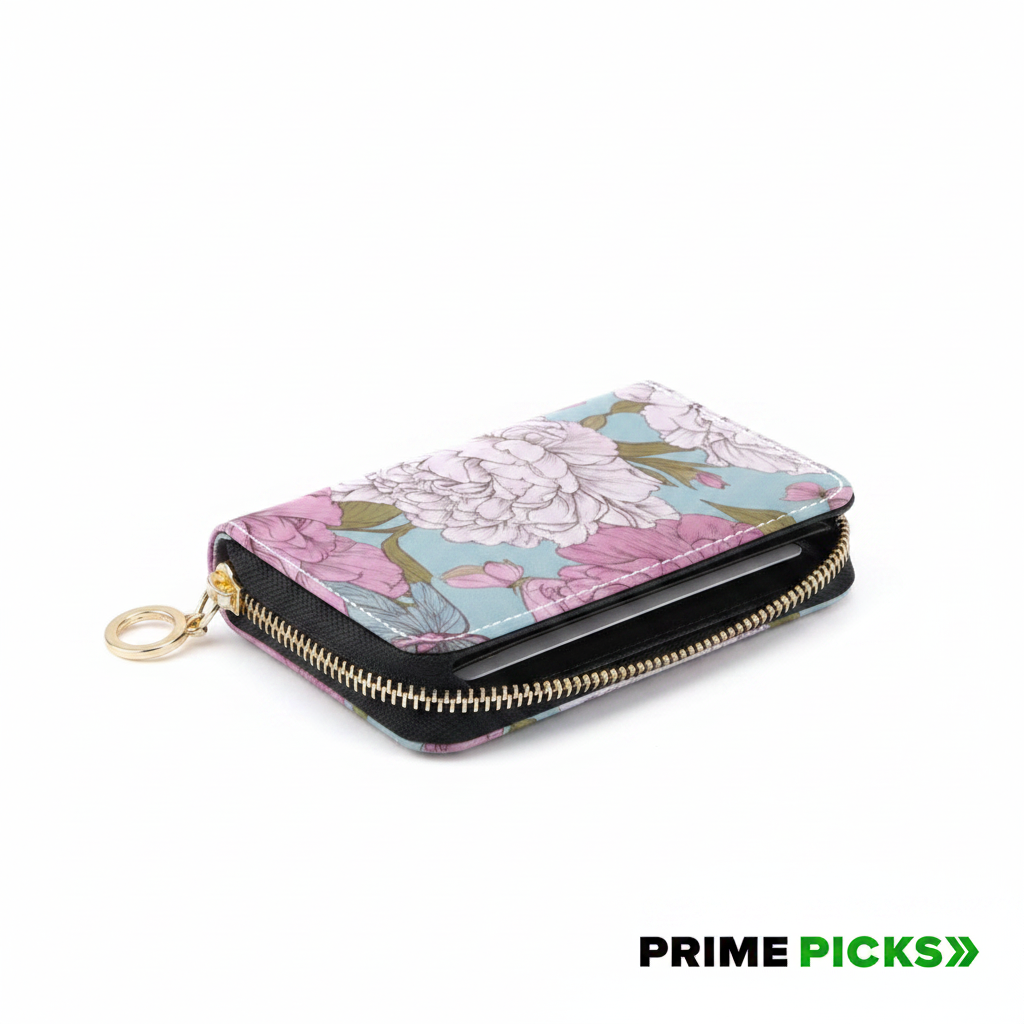 Primepicks PU Leather Zipper Card Case Wallet Credit Card Holder with 9 Card Slots