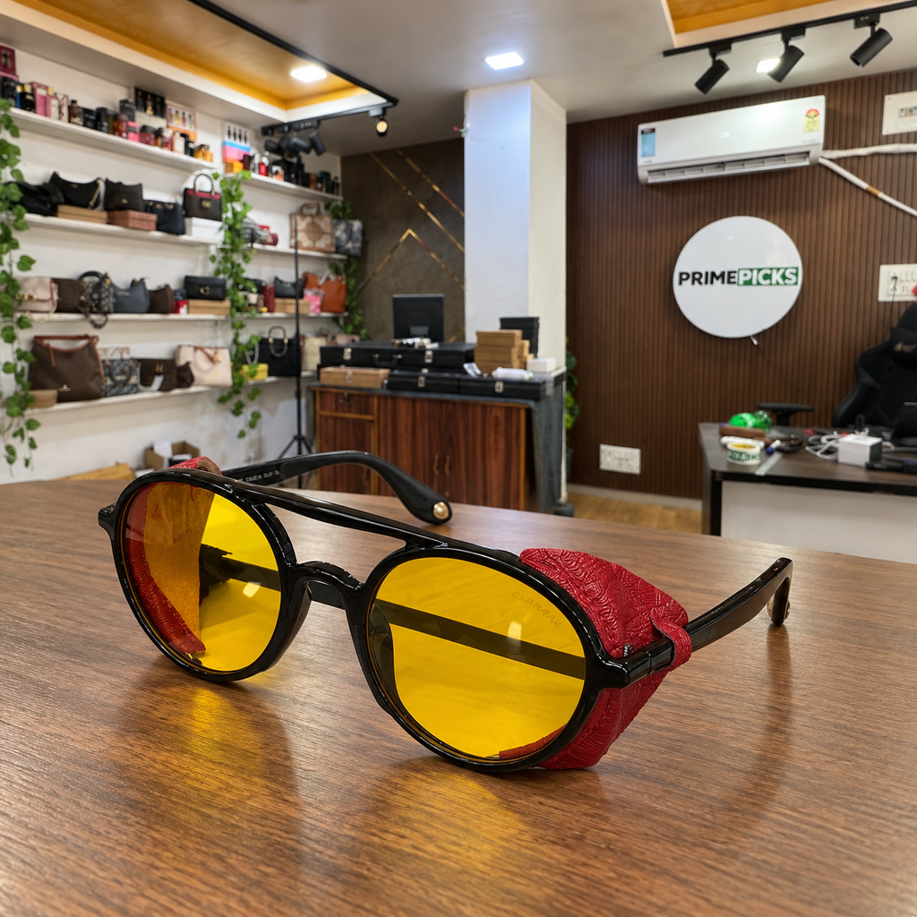 Carrera - Side-Shield Round Yellow Lens - Sunglasses office-front view