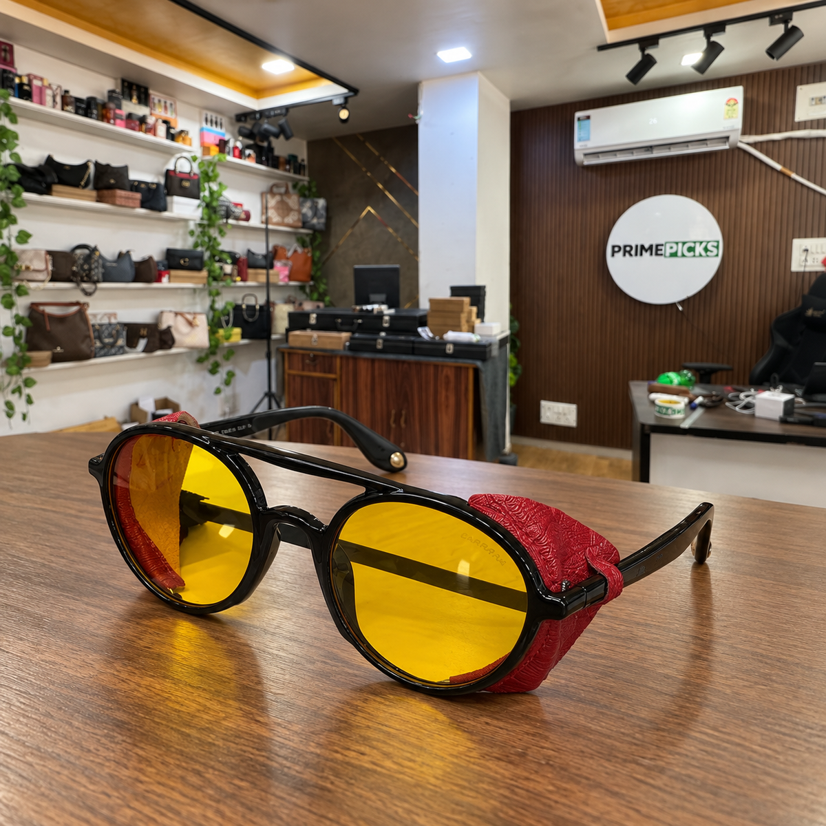 Carrera - Side-Shield Round Yellow Lens - Sunglasses office-front view