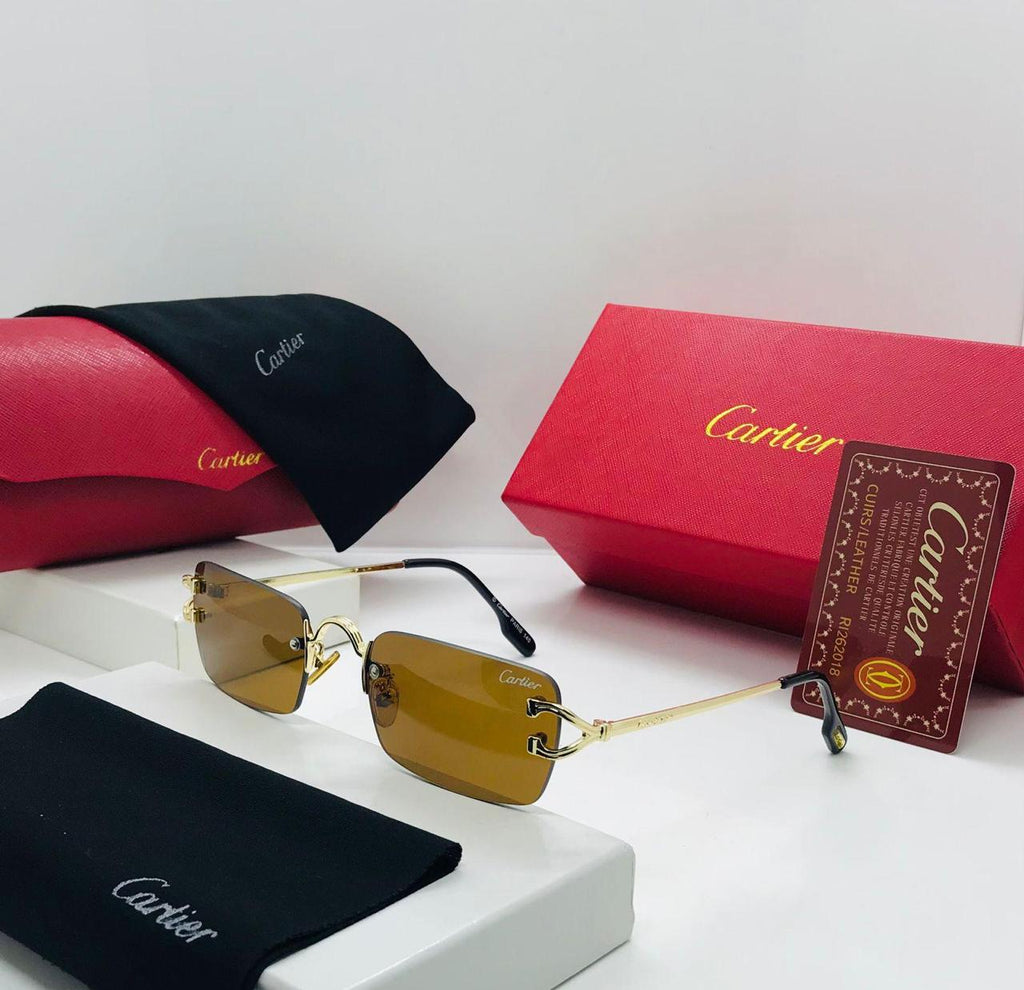 Cartier - C Detail Rimless Rectangular - Sunglasses with OG box