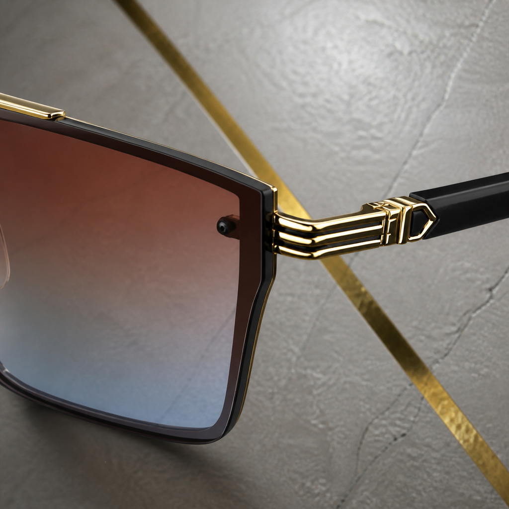 Cartier one-piece shield UV gradient sunglasses hinge detail at PrimePicks