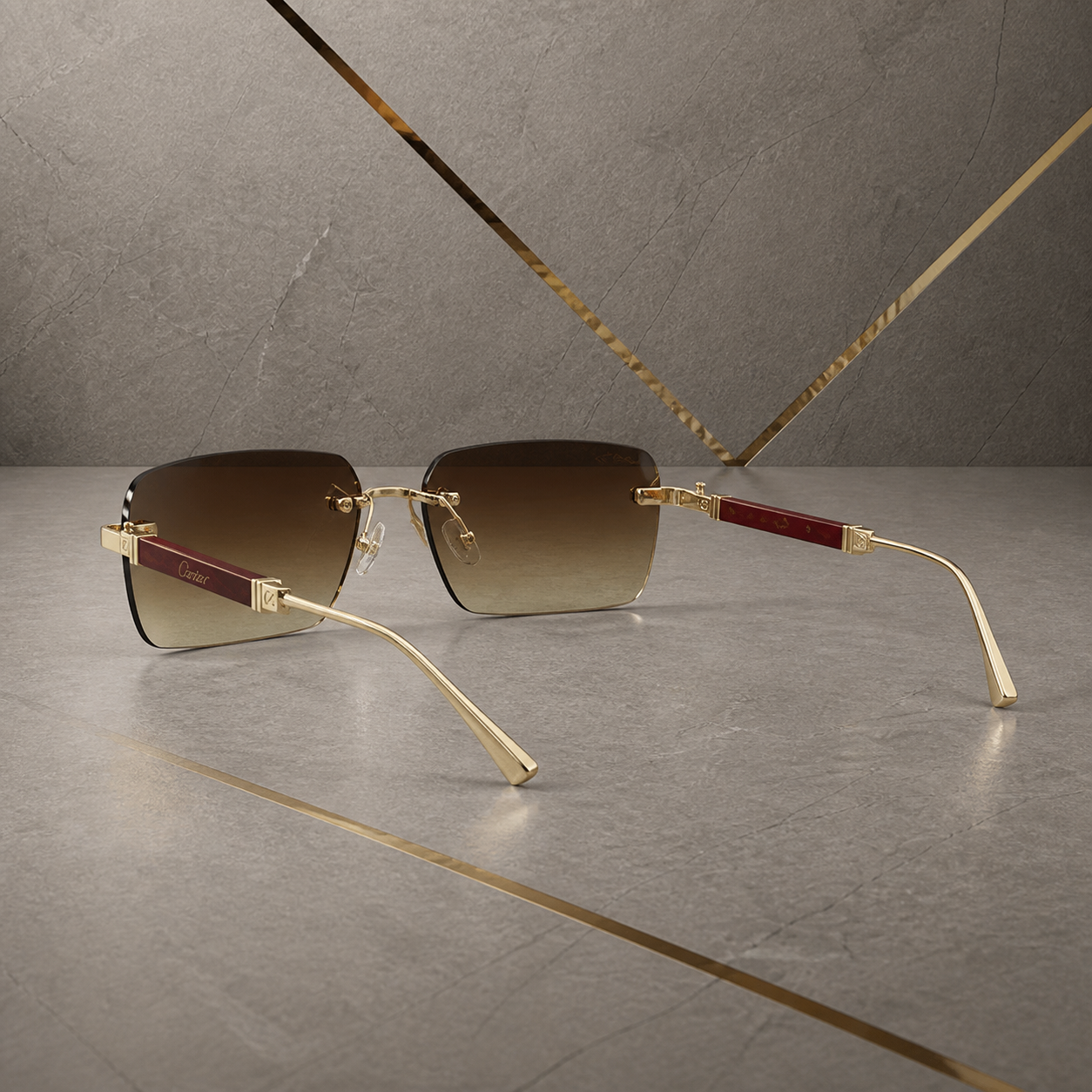 Cartier rimless rectangular brown gradient sunglasses alternate view at PrimePicks