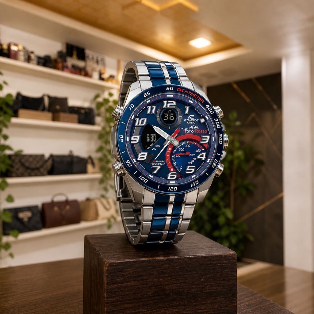 Casio Edifice blue-silver watch in Primepicks showroom