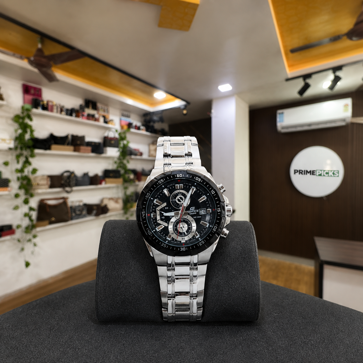 Casio Edifice EFR-539DY silver bracelet watch in Primepicks office