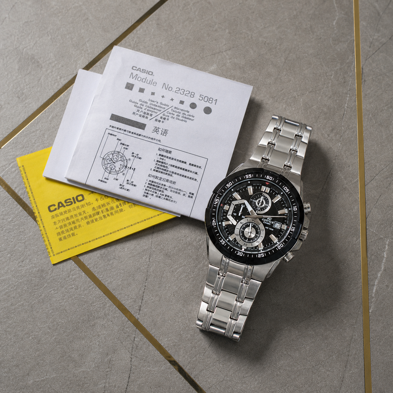 Casio Edifice EFR-539DY watch with included booklet and information card
