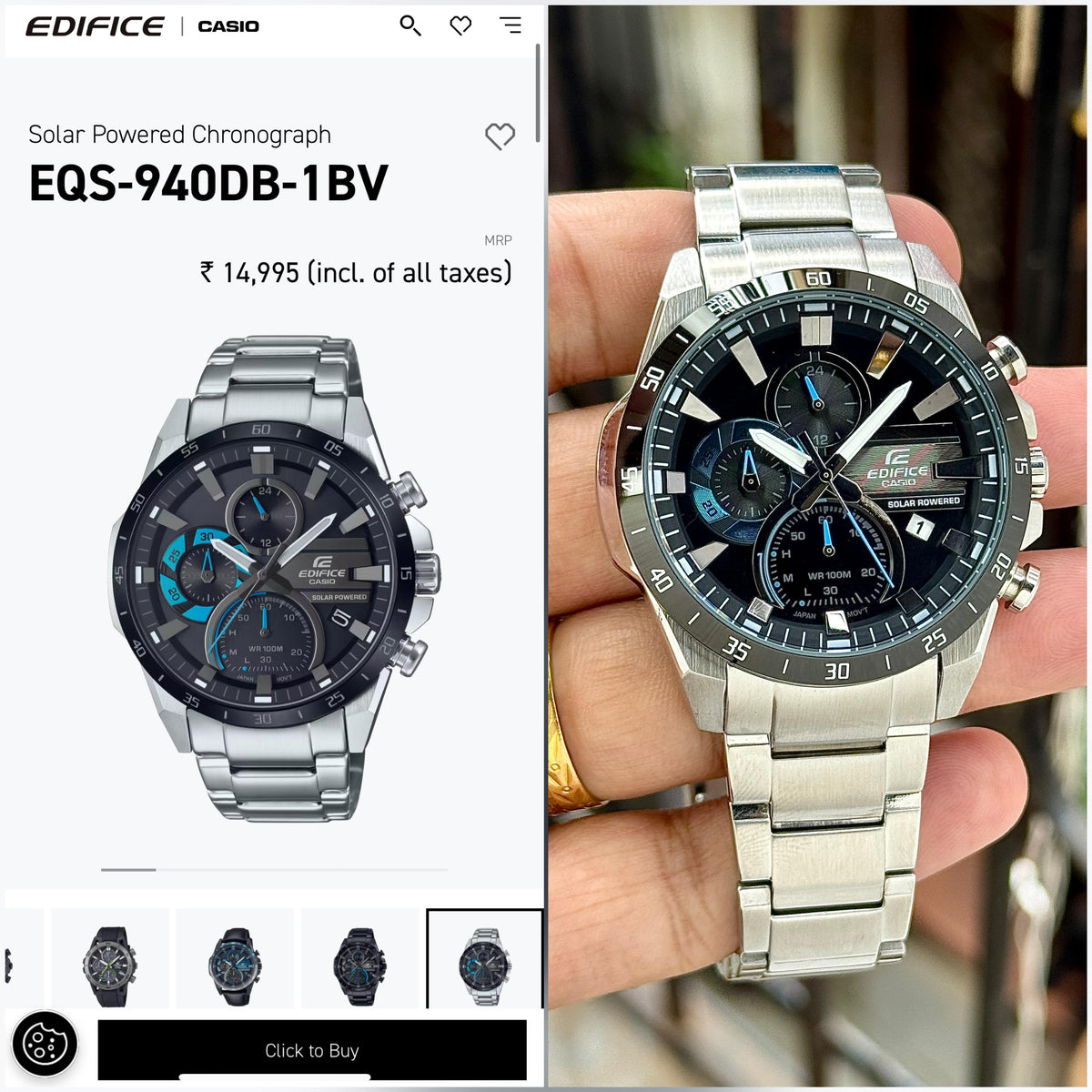 Casio Edifice EQS-940DB-1BV silver watch reference comparison