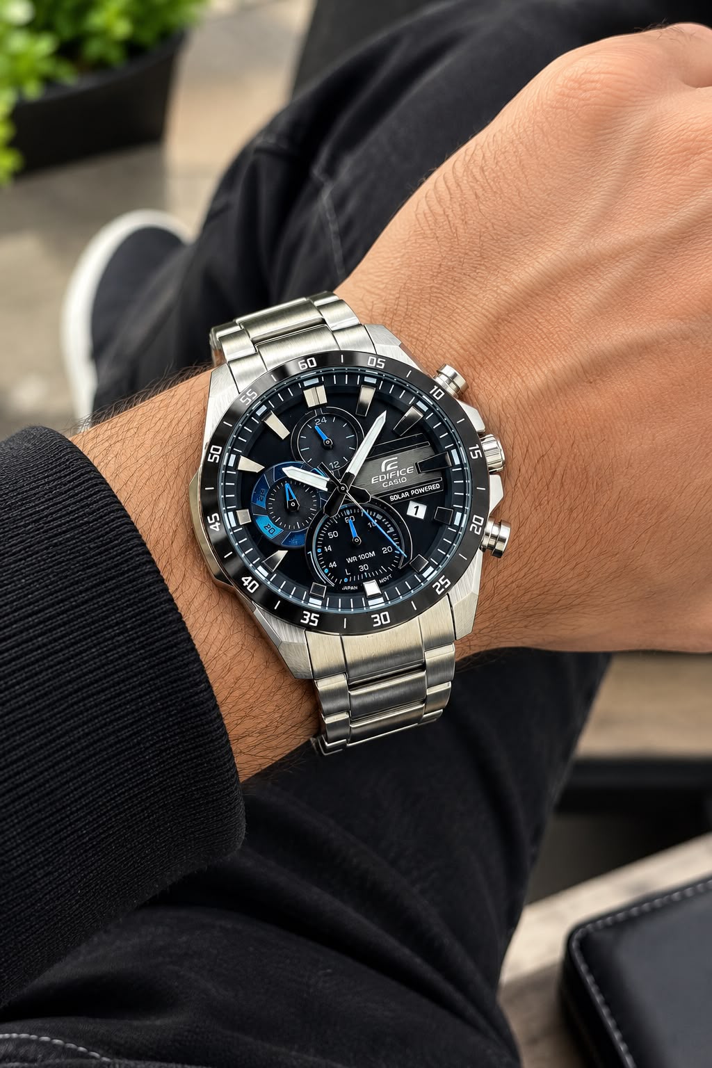 Casio Edifice EQS-940DB-1BV silver watch worn on wrist