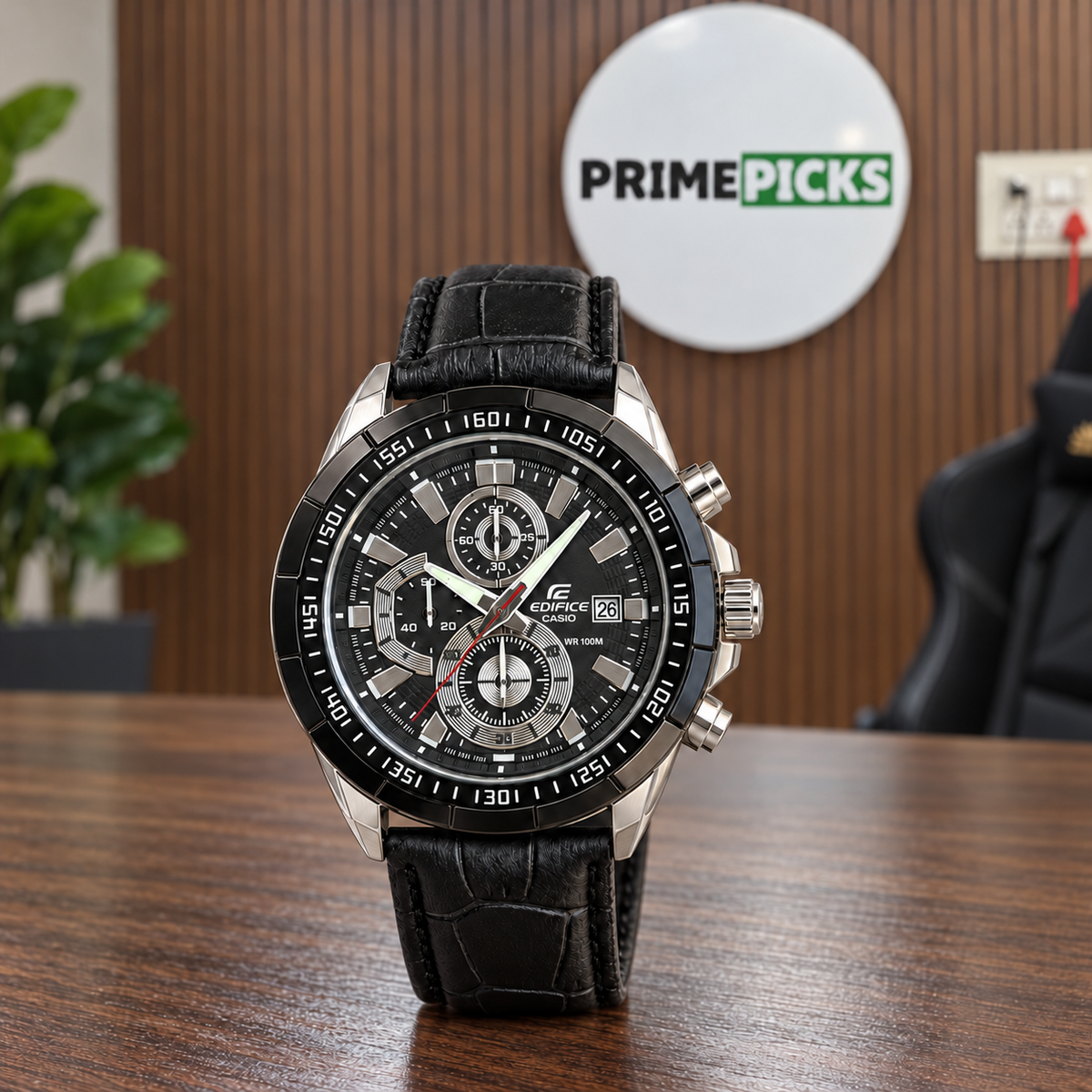 Casio Edifice evergreen chronograph watch displayed in the PrimePicks office