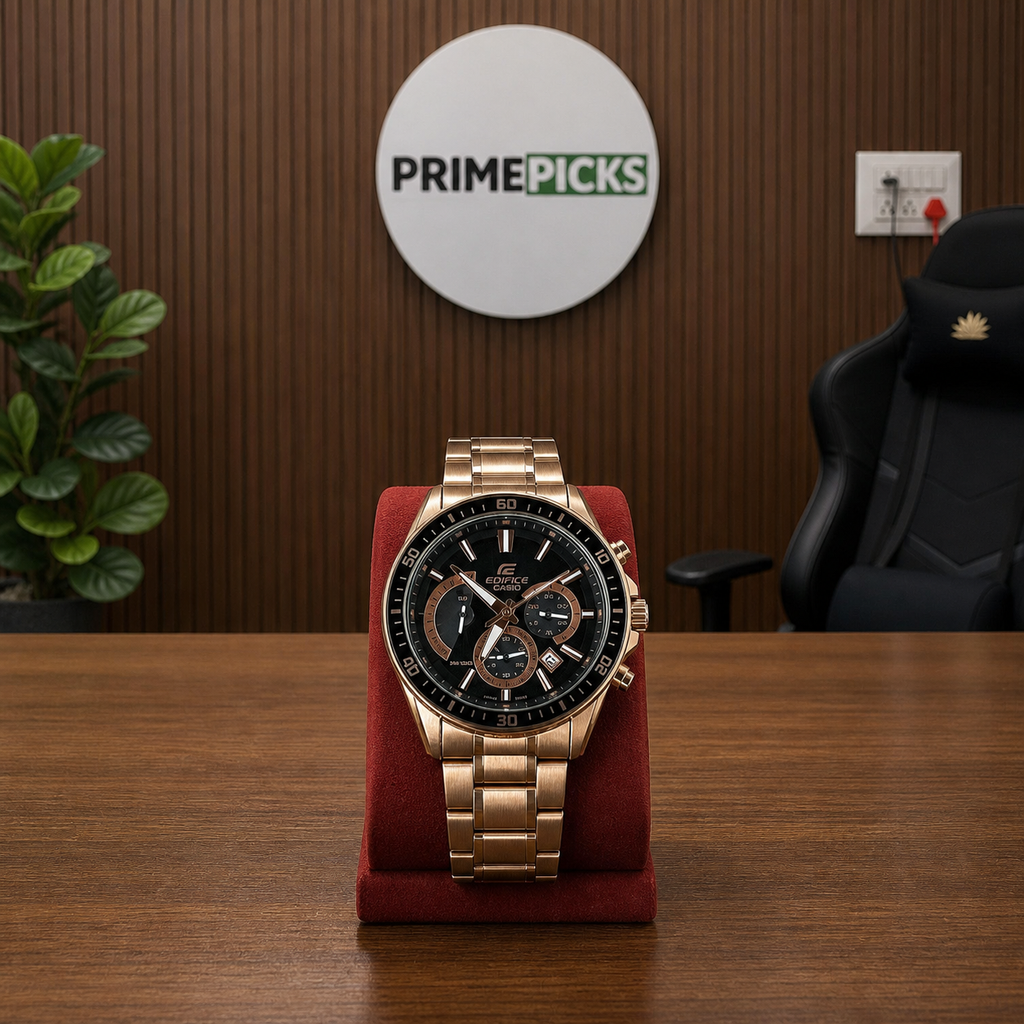 Casio Edifice rose-gold-tone chronograph at Primepicks office