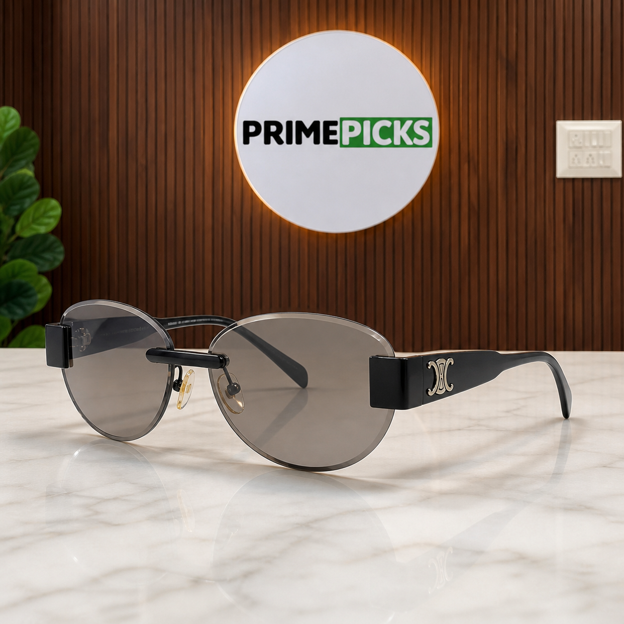 Celine grey rimless sunglasses hero view at PrimePicks