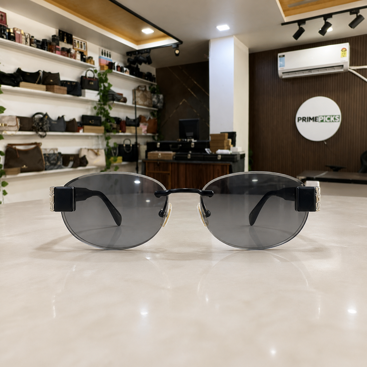Celine grey rimless sunglasses front view at PrimePicks