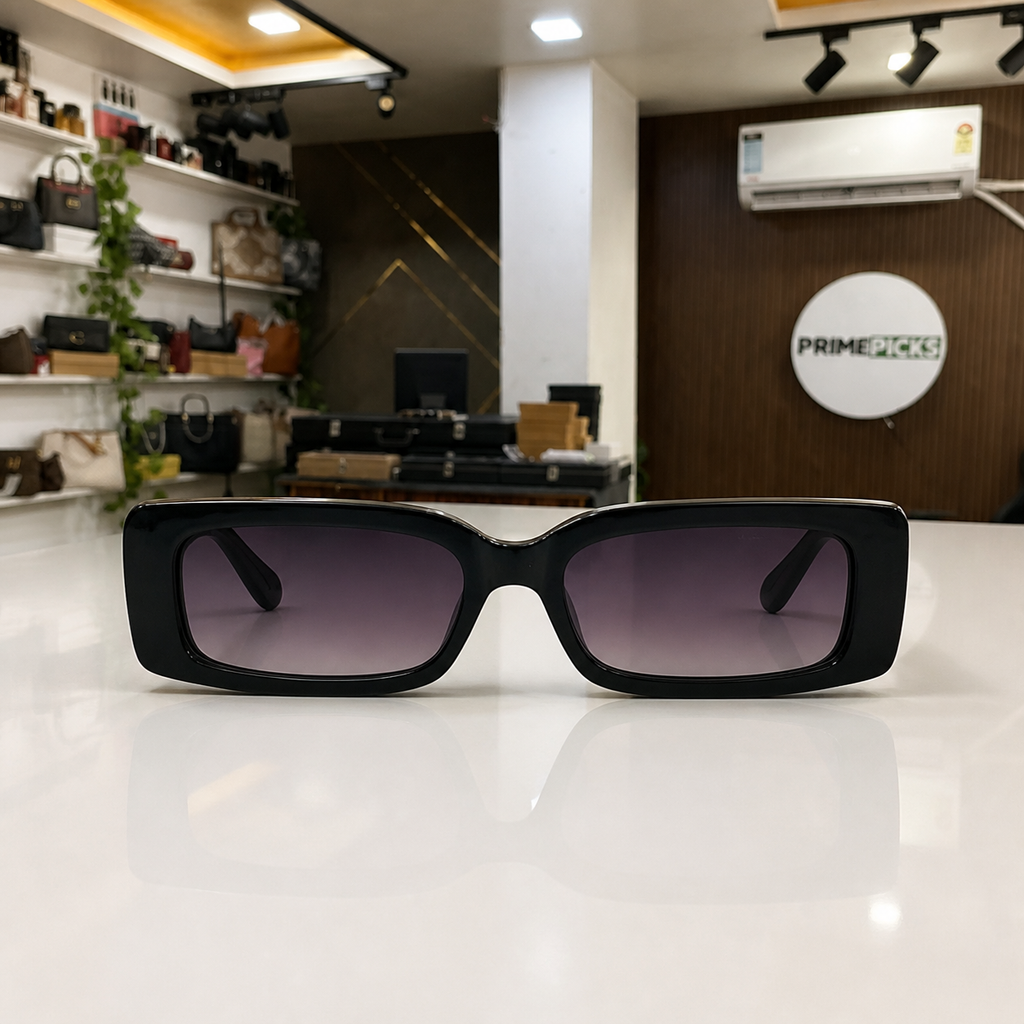 Chanel black rectangular gradient sunglasses front view at PrimePicks