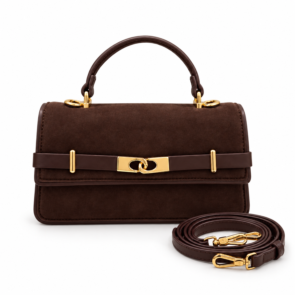 Charles & Keith Arlet belted top-handle bag in Brown on white background