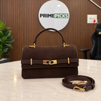 Charles & Keith Arlet belted top-handle bag in Brown at the PrimePicks office