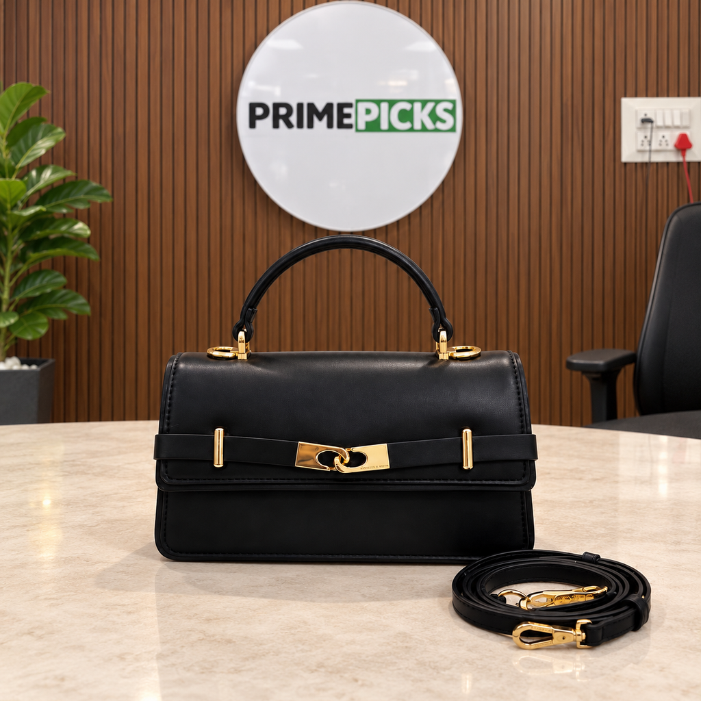 Charles & Keith Arlet belted top-handle bag in Black at the PrimePicks office