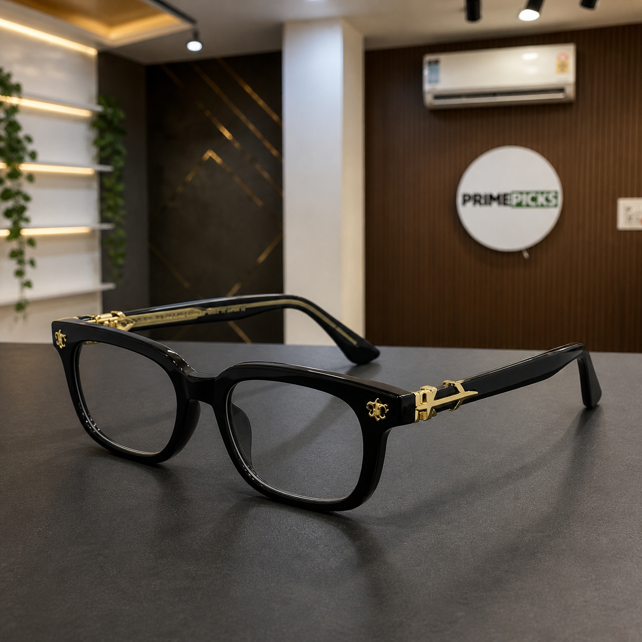 Chrome Heart black rectangular clear-lens frame hero view