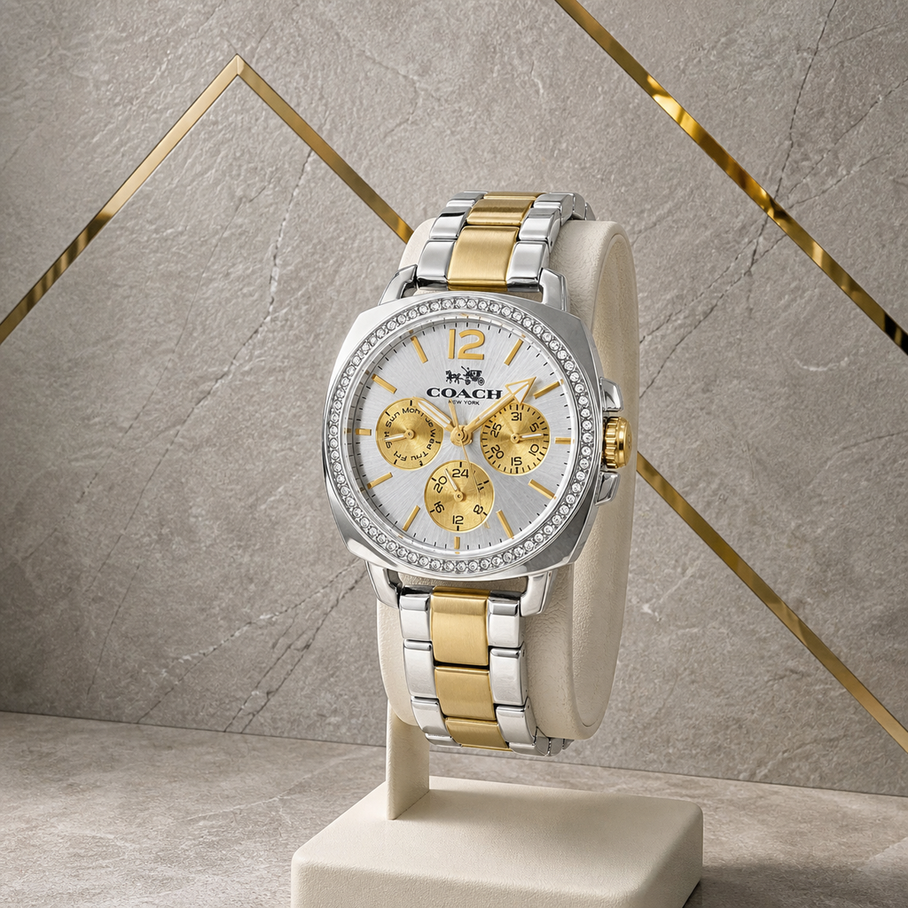 Coach Boyfriend two-tone multifunction watch three-quarter view