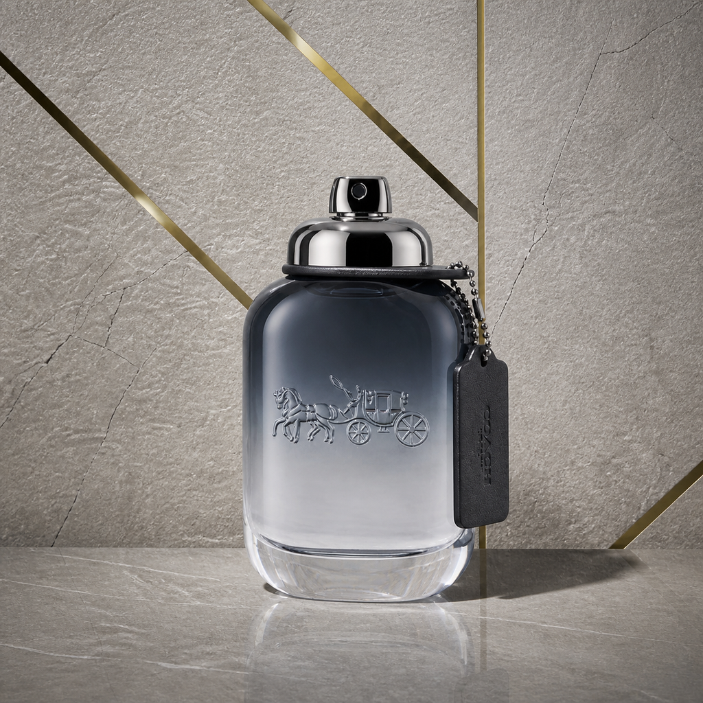 Coach for Men Eau de Toilette 100ml bottle against the PrimePicks stone wall