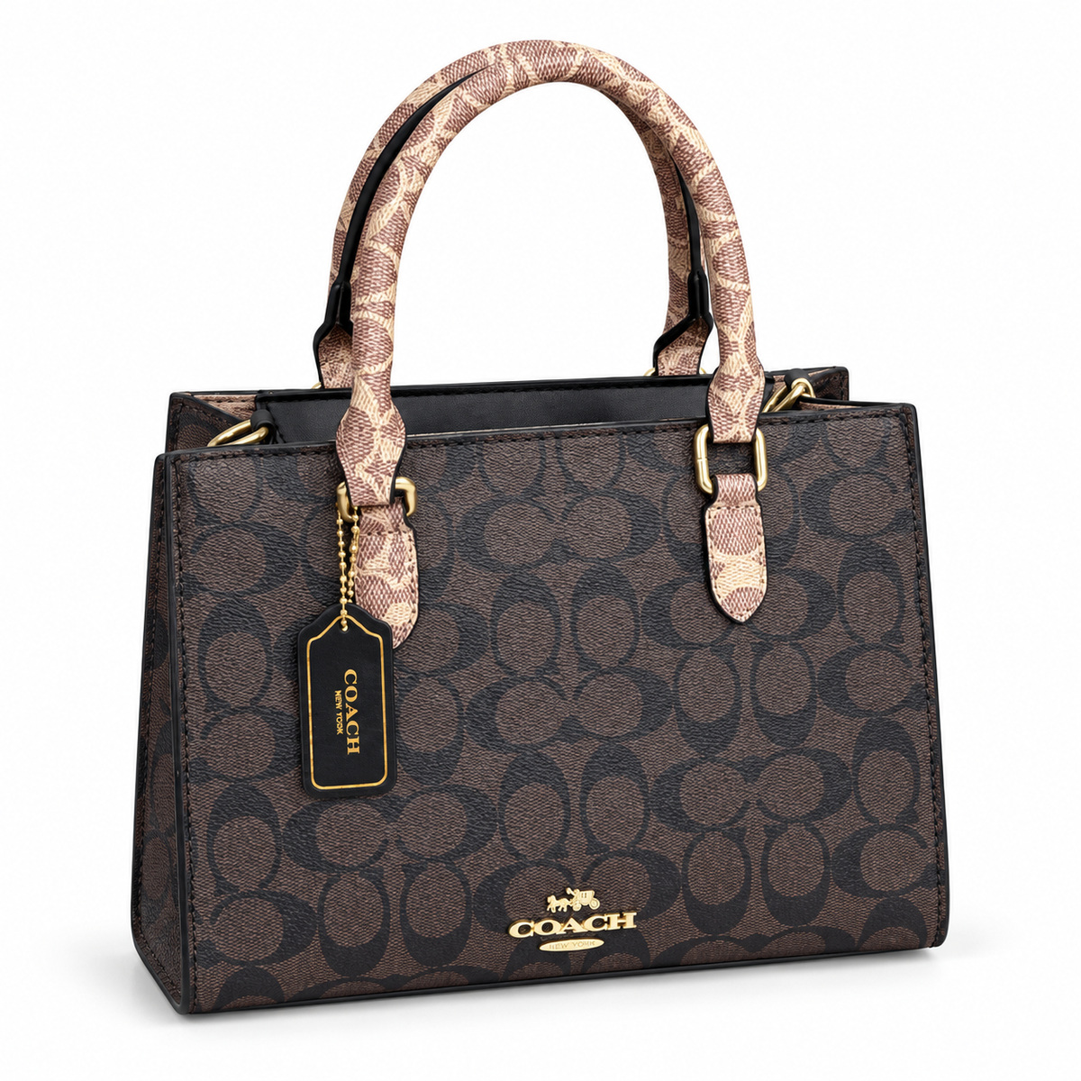 Coach Maggie tote in Dark Brown Signature on white background