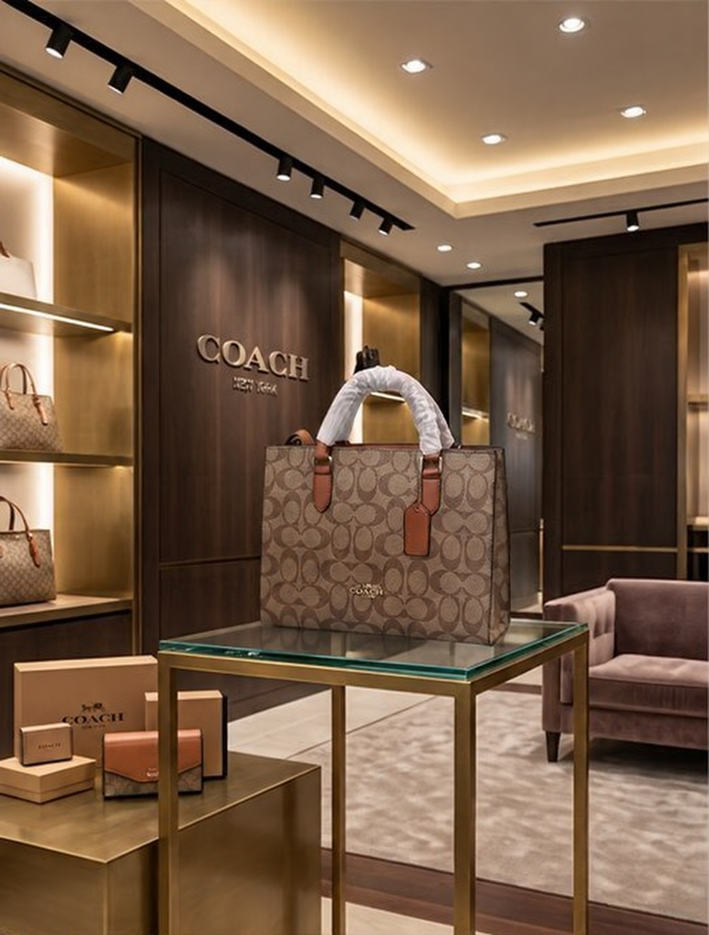 Coach Maggie tote in Khaki Signature boutique view