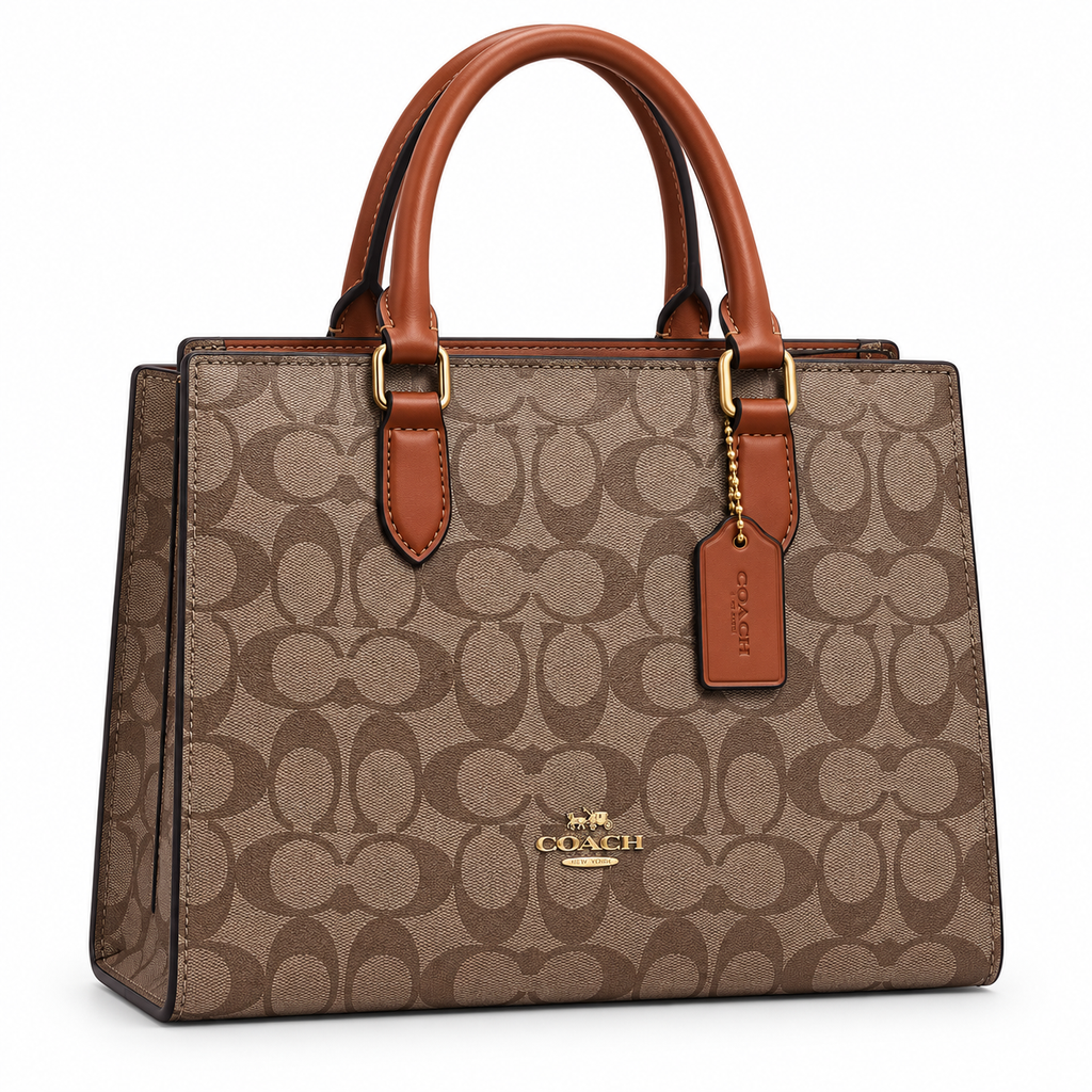 Coach Maggie tote in Khaki Signature on white background
