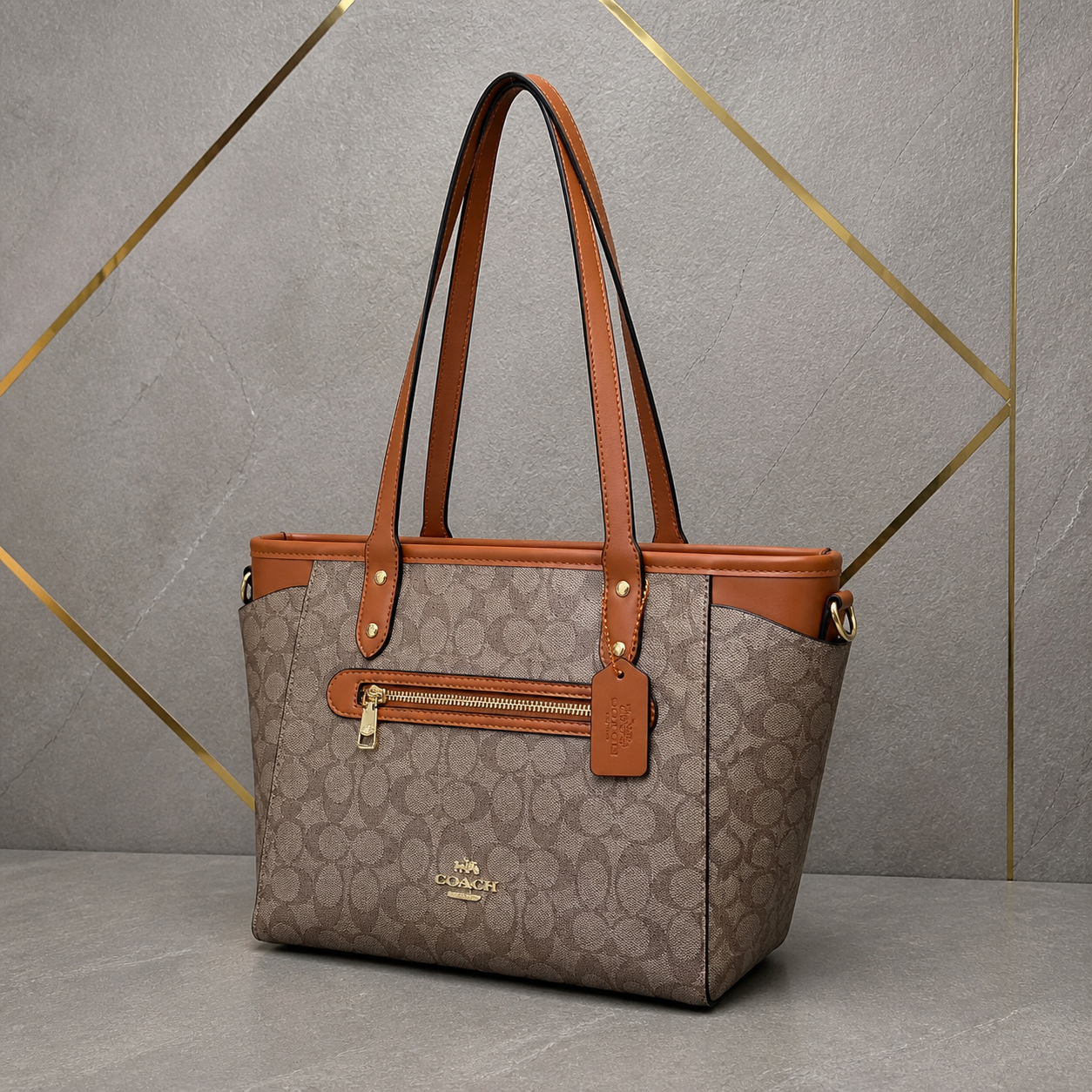Coach Tote Bag signature monogram alternate three-quarter view