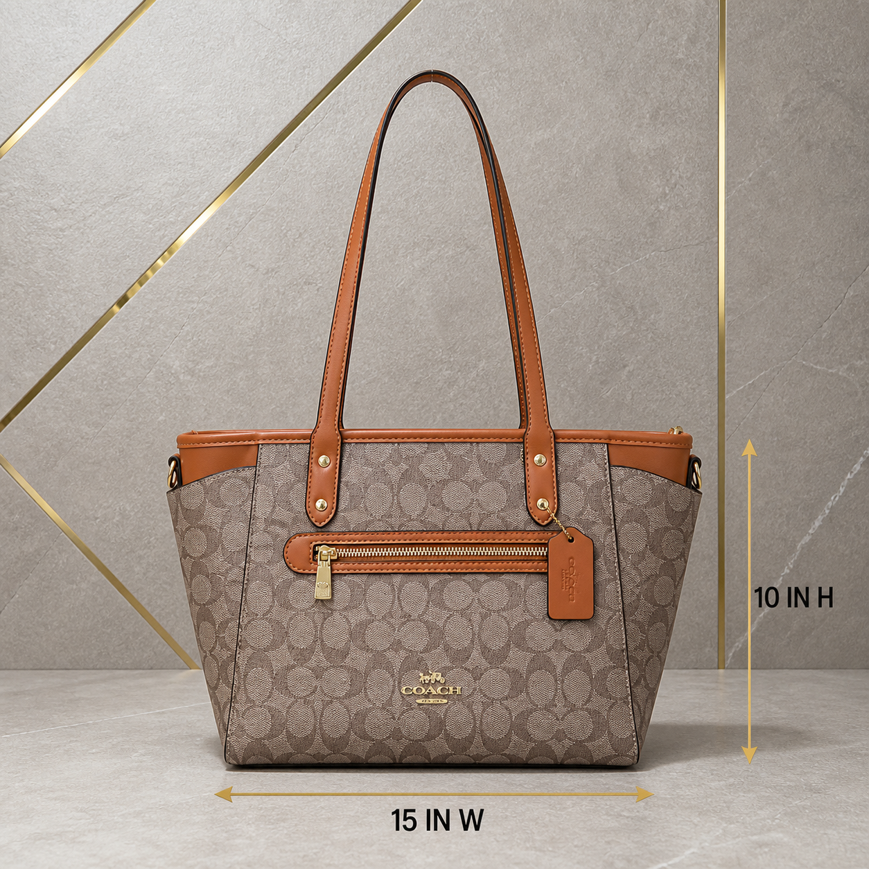 Coach Tote Bag size guide 15 inches wide by 10 inches high