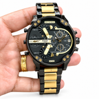 Diesel Mr. Daddy 2.0 DZ7333 black and gold watch on white