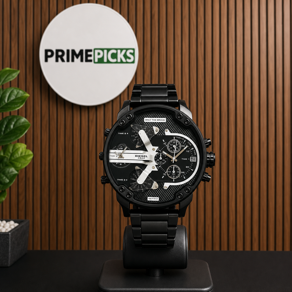 Diesel Mr. Daddy 2.0 DZ7313 black watch with PRIMEPICKS logo