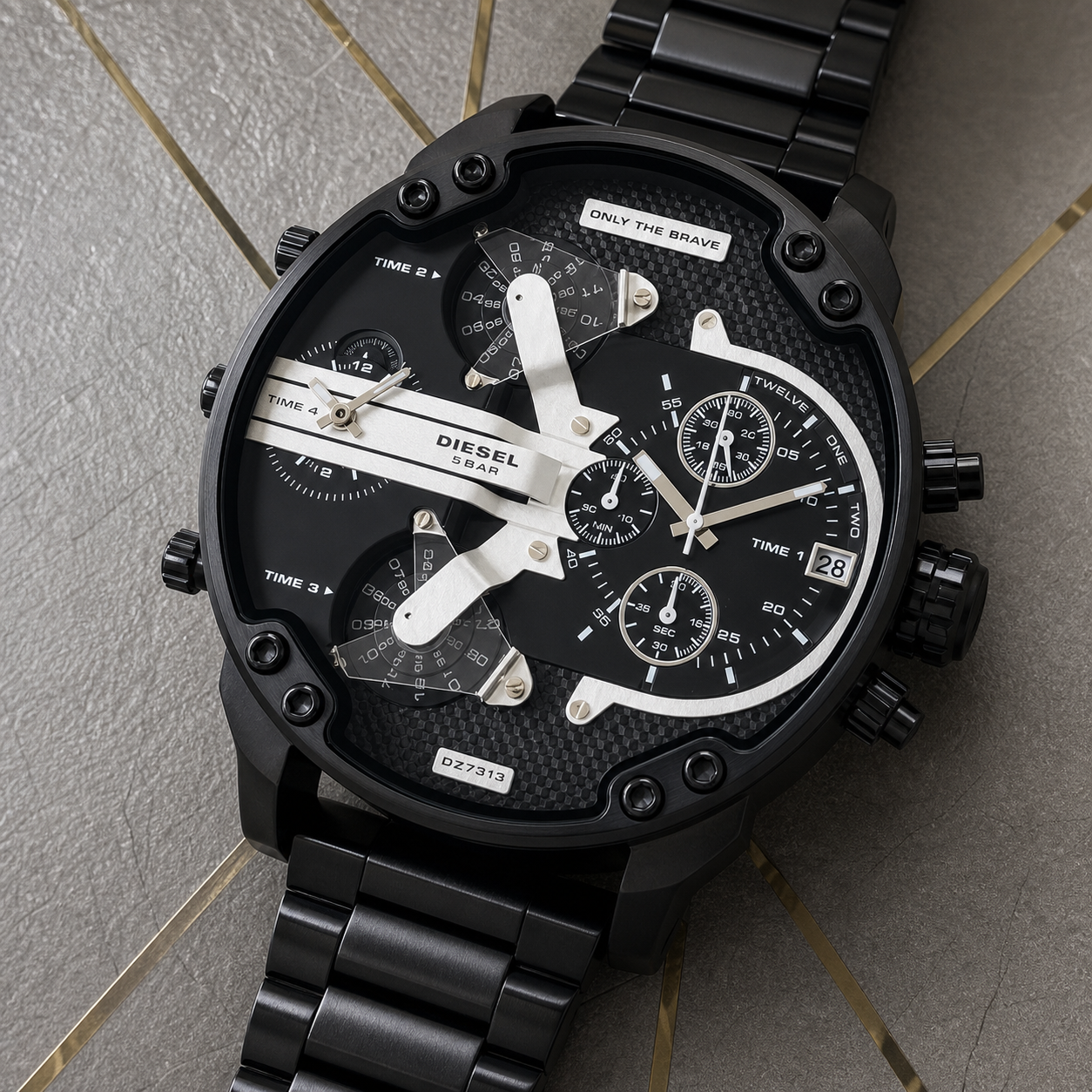 Diesel DZ7313 multi-time-zone dial and control detail