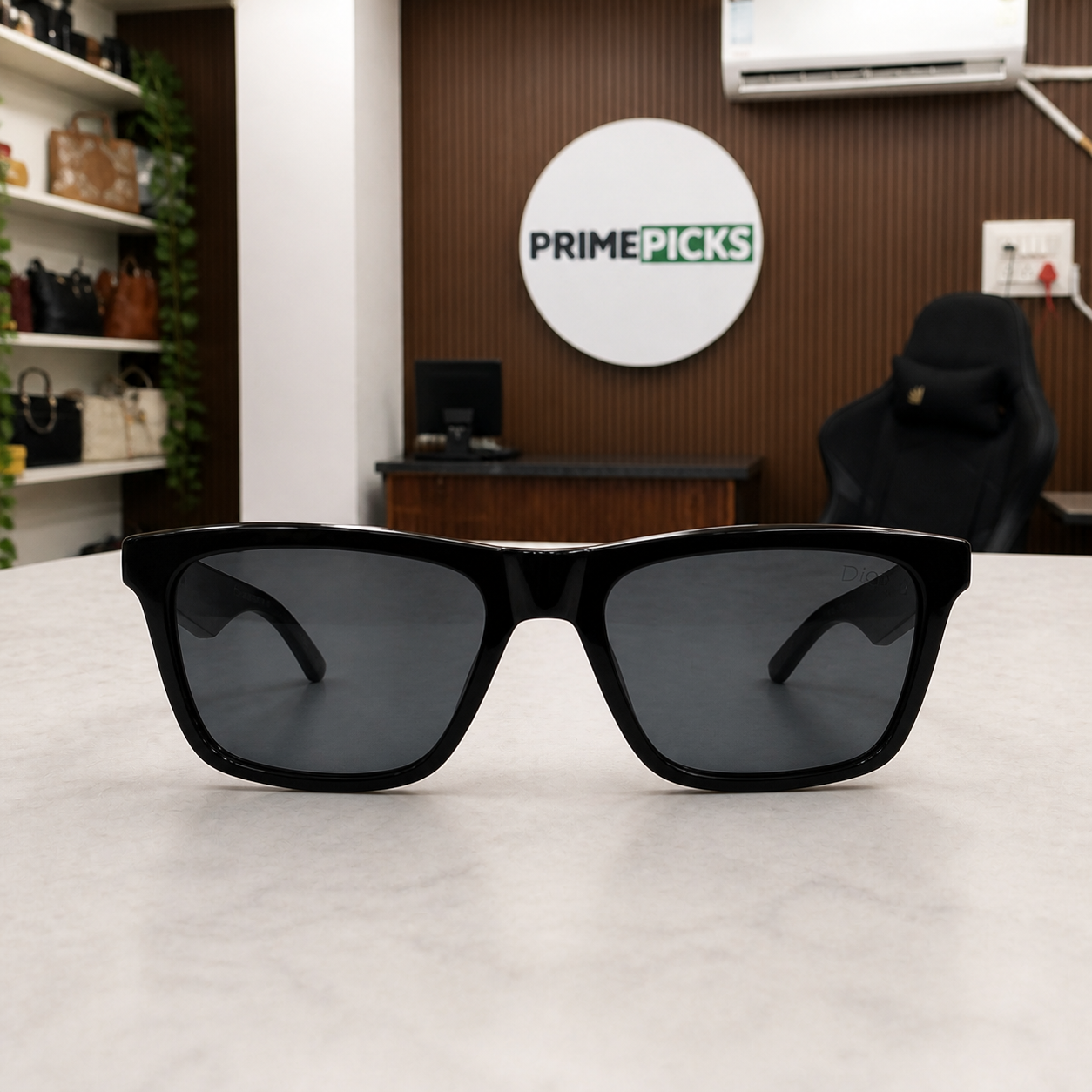 Dior black rectangular unisex sunglasses straight-on front view