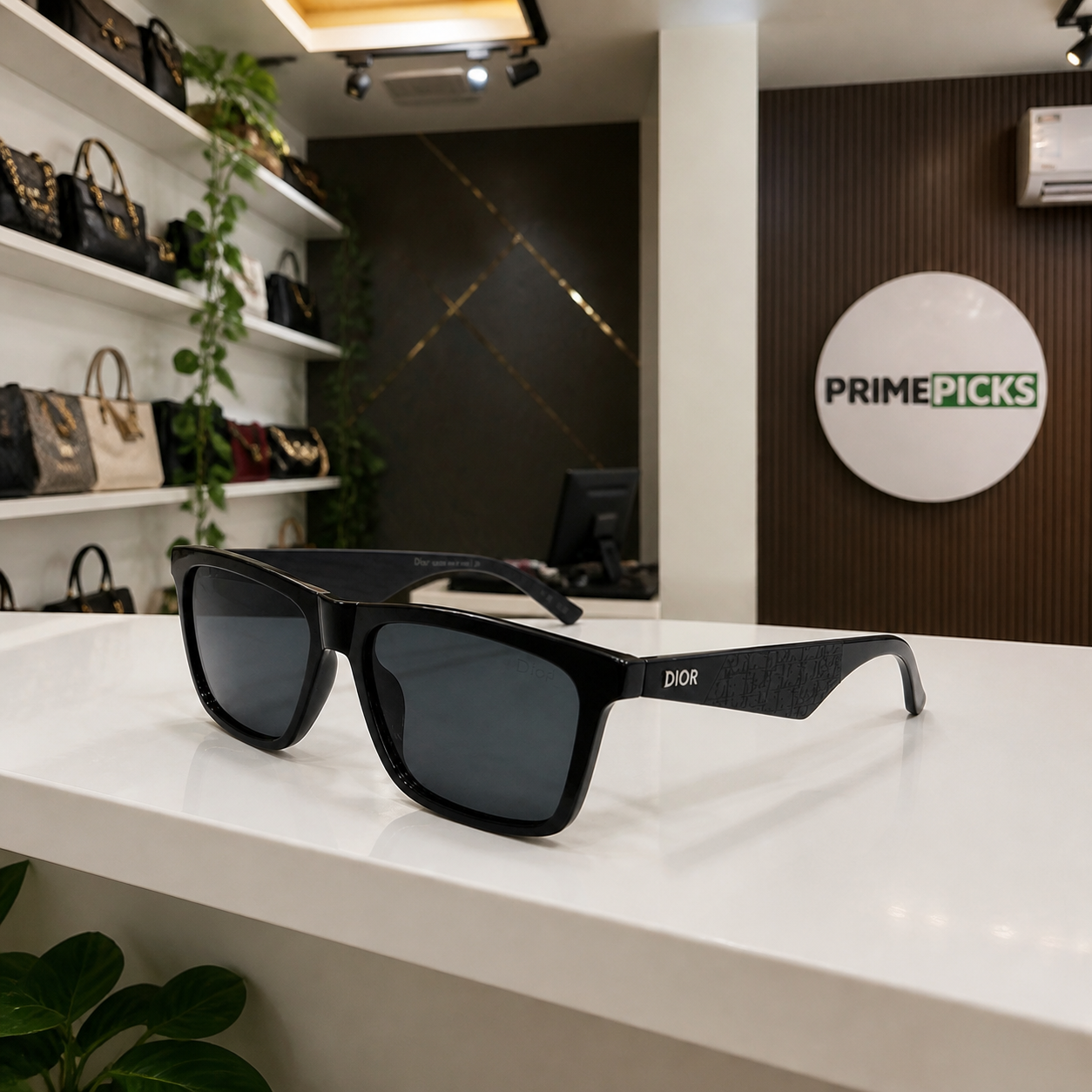 Dior black rectangular sunglasses product-only PrimePicks office lifestyle