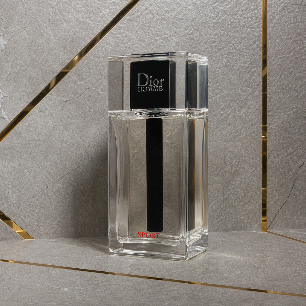 Dior Homme Sport Eau de Toilette tester 125ml bottle against the PrimePicks stone wall