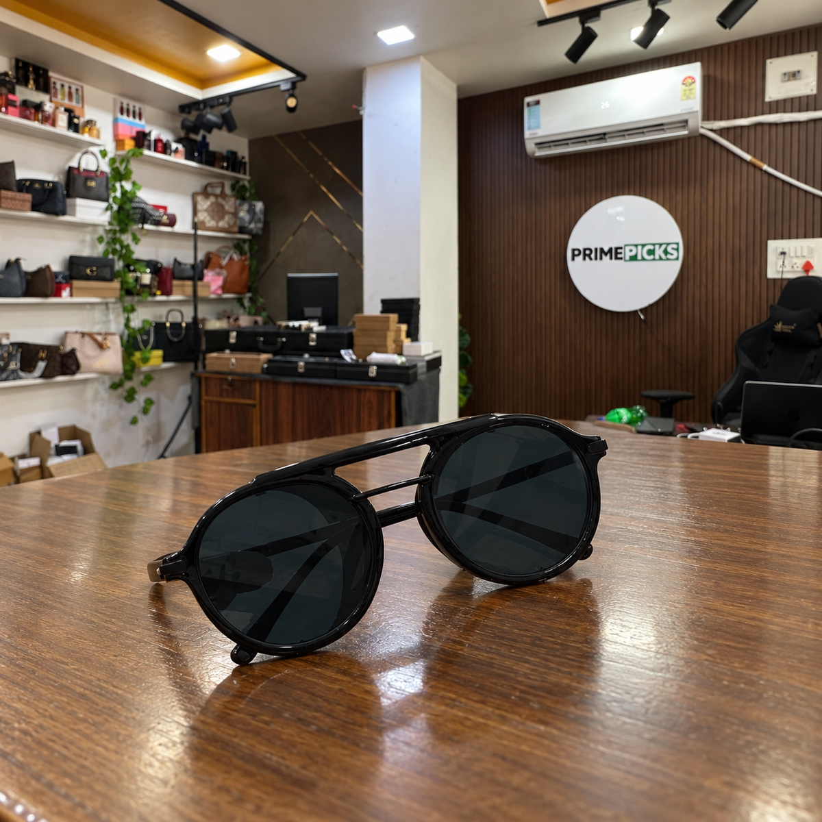 Dior - Side-Shield Round Dark Lens - Sunglasses office-front view
