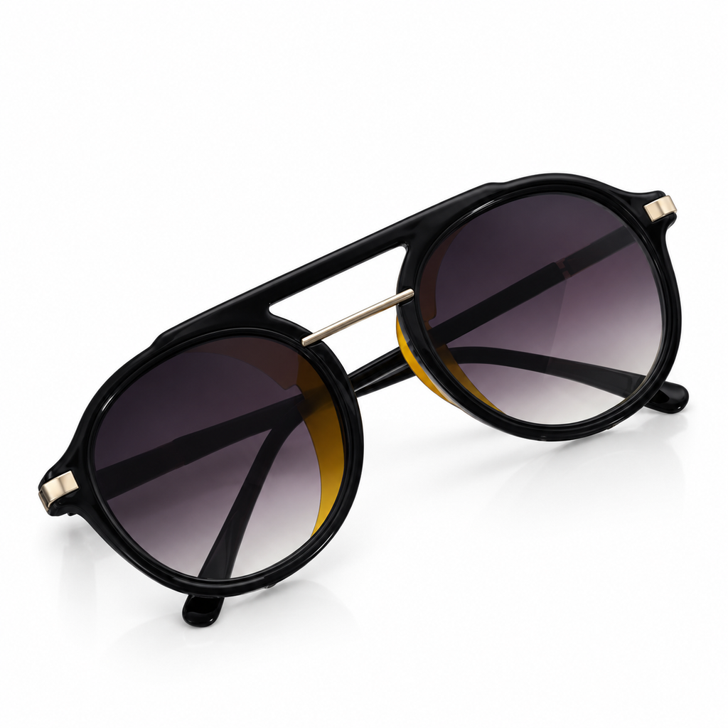 Dior - Side-Shield Round Yellow Accent Gradient - Sunglasses on white background