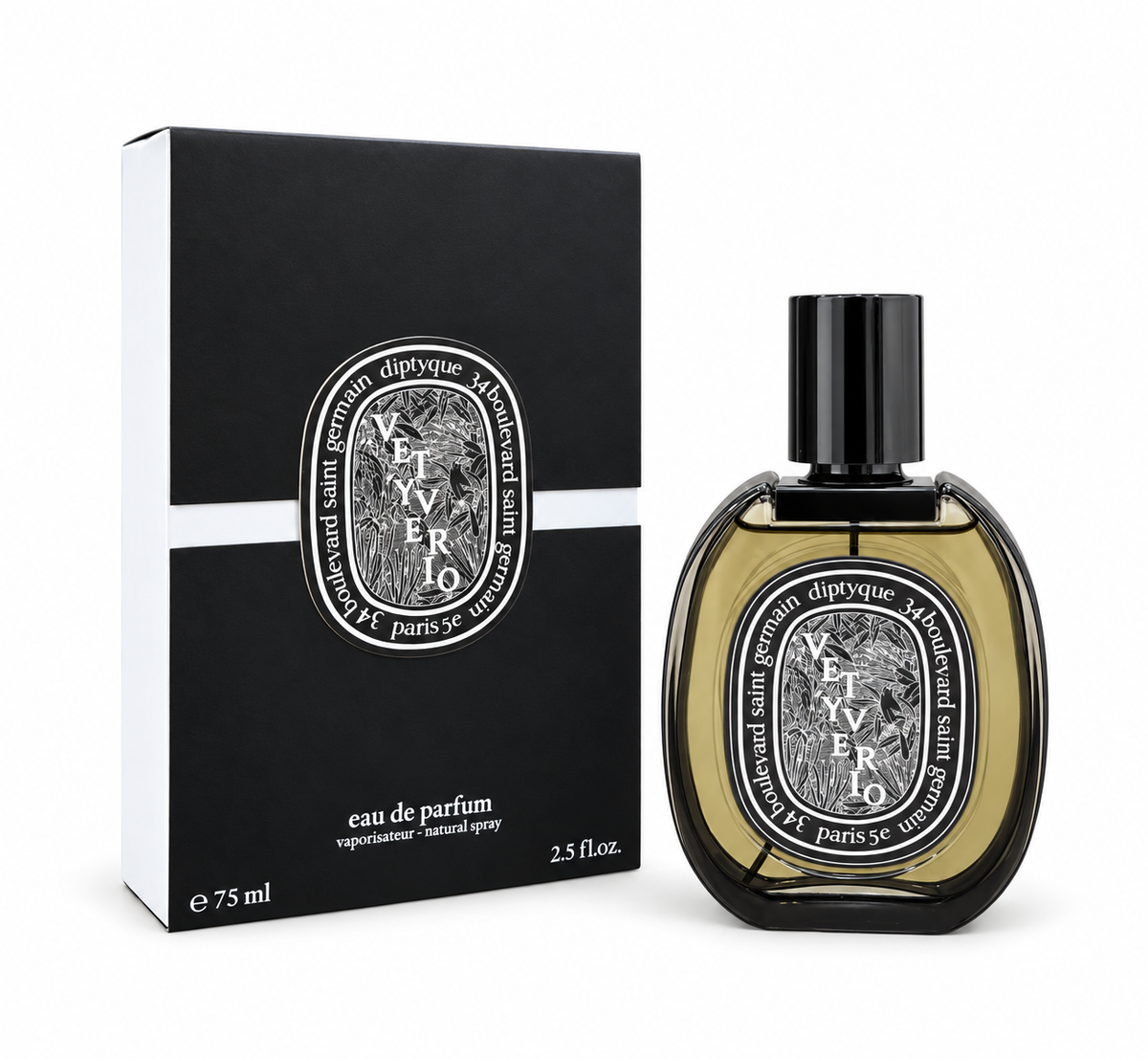 Diptyque Vetyverio Eau de Parfum 75 ml on white background