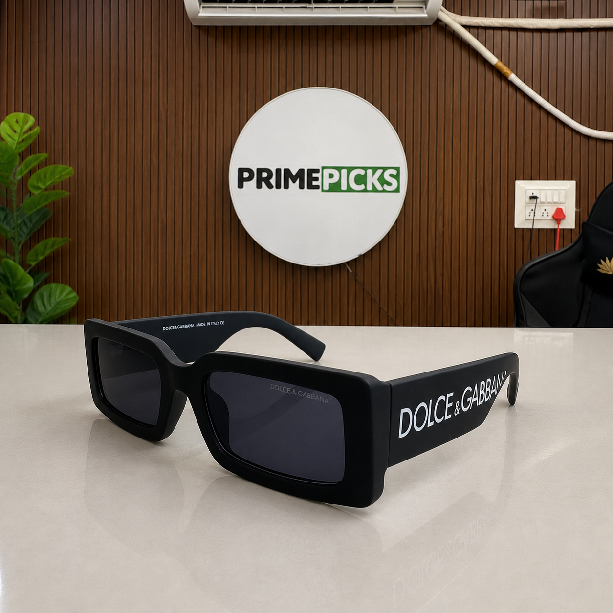 Dolce & Gabbana black chunky rectangular unisex sunglasses hero view